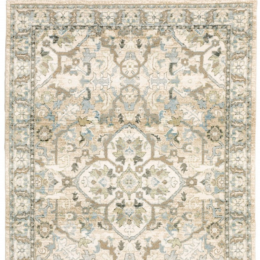9'X12' Beige And Ivory Medallion Area Rug