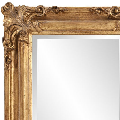 Rectangular Gold Leaf Mirror With Scrolling Flourish