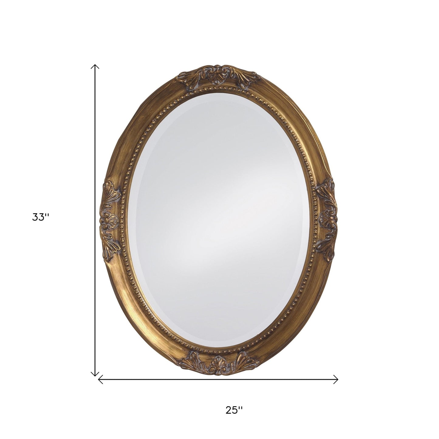 Oval Antique Gold Finish Mirror With Beaded Textured Frame