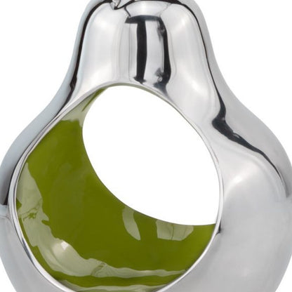 Pear Shaped Aliminum  Cast Decorative Accent Bowl In Green  Intrior