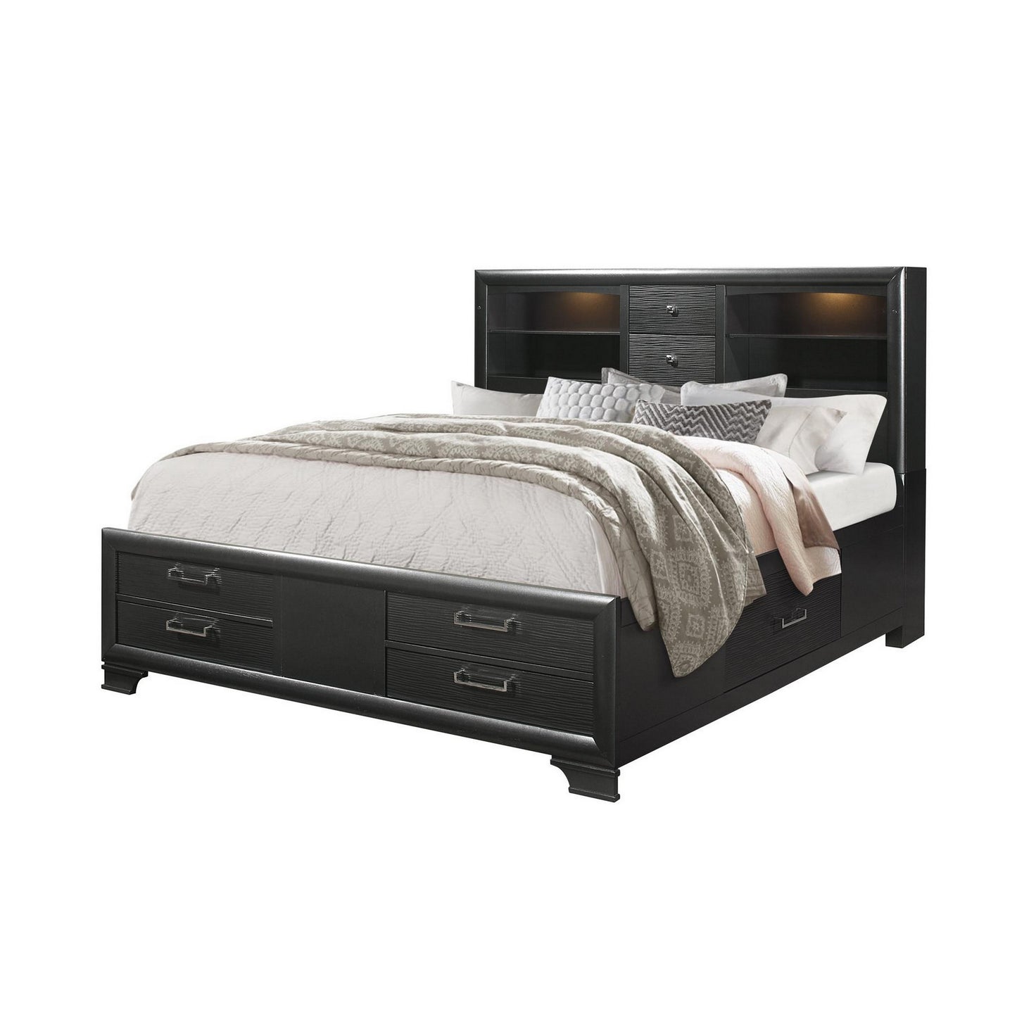 Solid Wood Full Gray Eight Drawers Bed