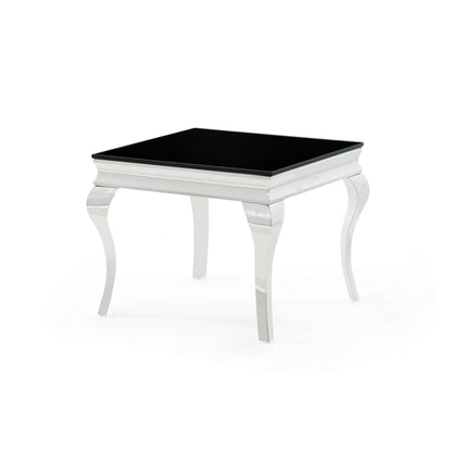 Silver Tone Black Glass Top End Table