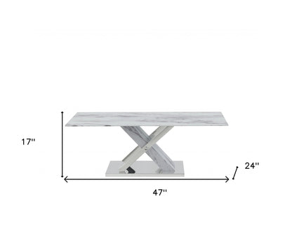 Elegant Marble Glass Top Coffee Table