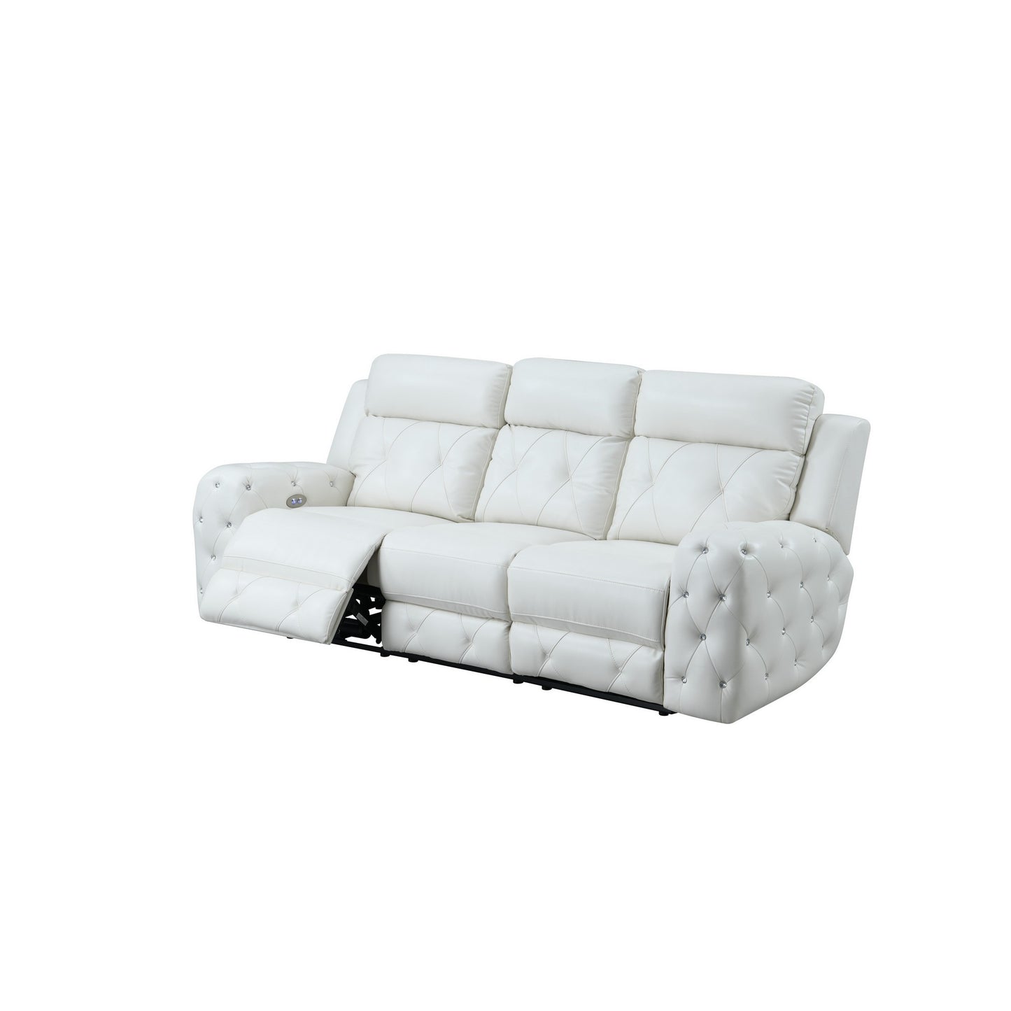 87" White Leather Match and Does Not Apply Reclining USB Sofa