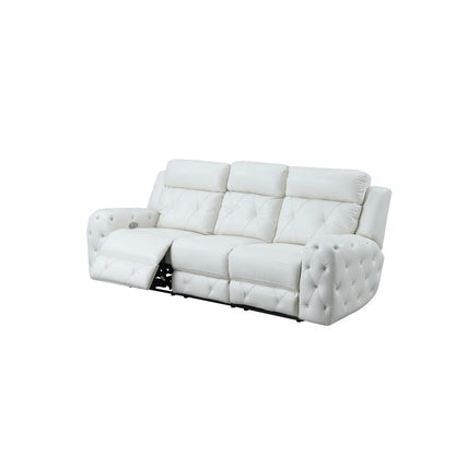 87" White Leather Match and Does Not Apply Reclining USB Sofa