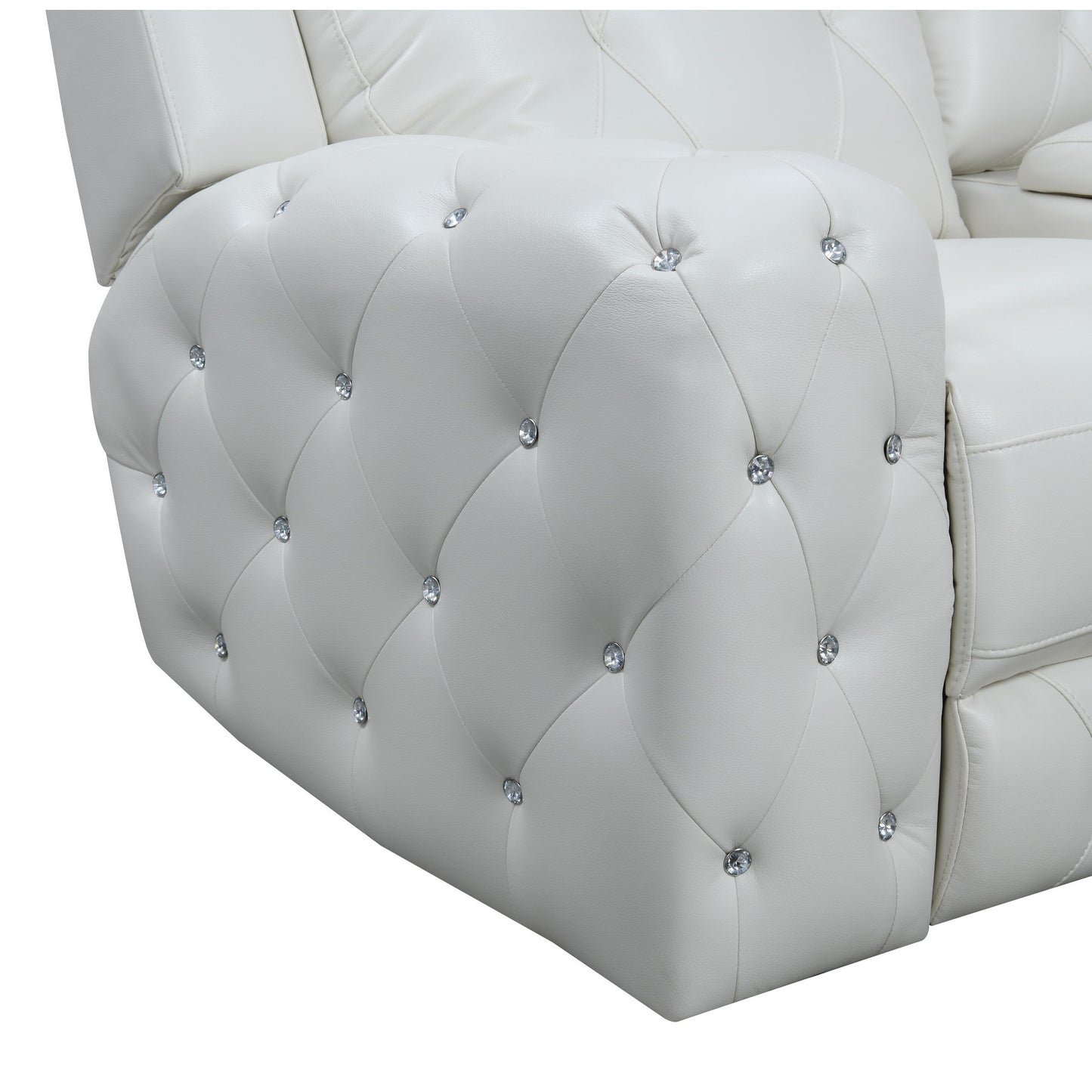 87" White Leather Match and Does Not Apply Reclining USB Sofa