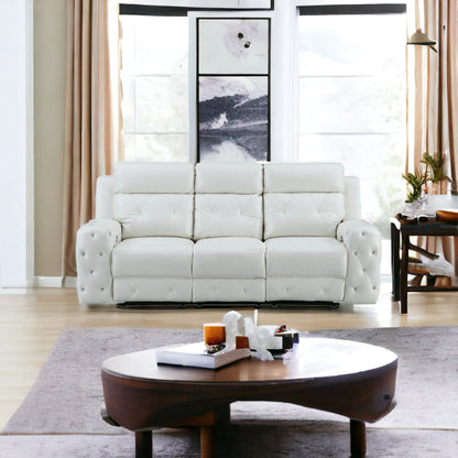 87" White Leather Match and Does Not Apply Reclining USB Sofa