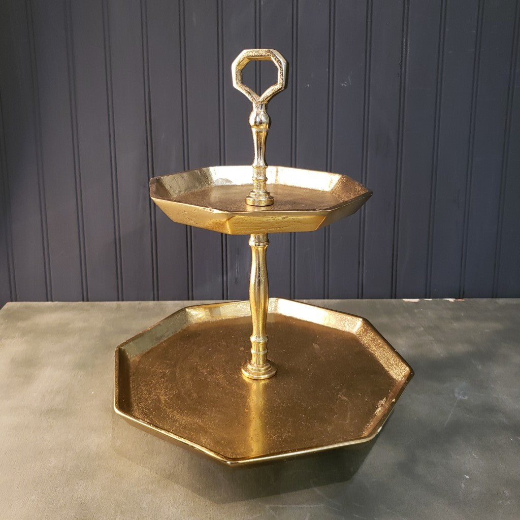 11" Gold Octagonal Two Tier Server Tray