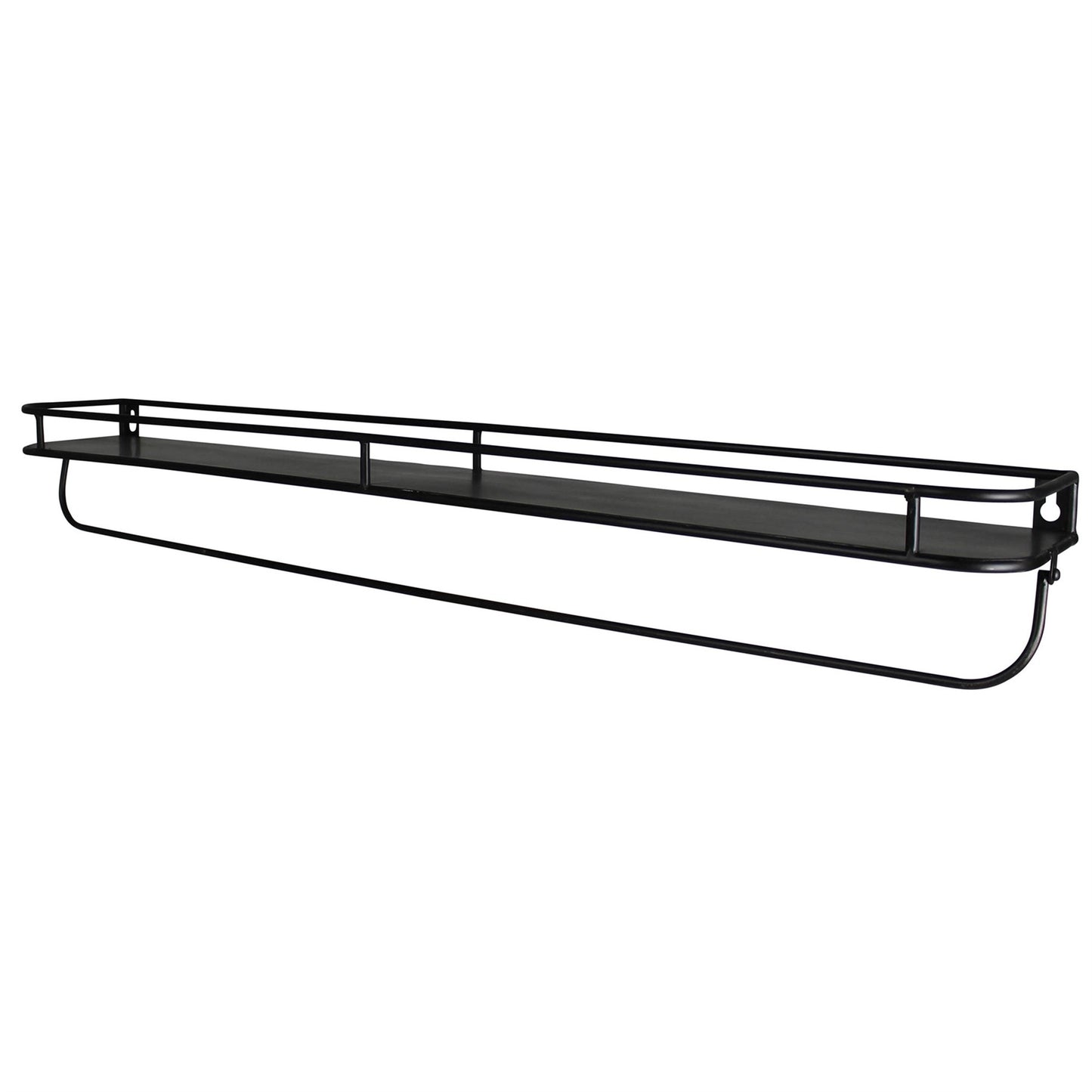 32" Black Rectangular Wall Mounted Iron Shelf With Hanging Bar