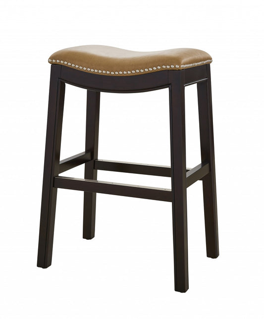 26" Tan and Espresso Backless Counter Height Bar Stool