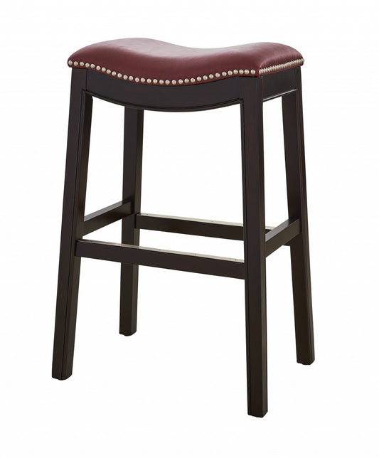 31" Dark Red And Espresso Solid Wood Backless Bar Height Bar Chair