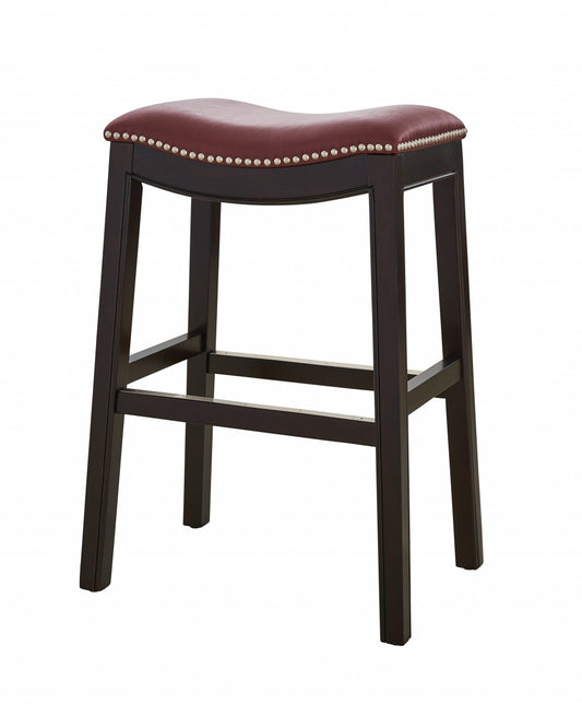 26" Dark Red And Espresso Solid Wood Backless Counter Height Bar Chair