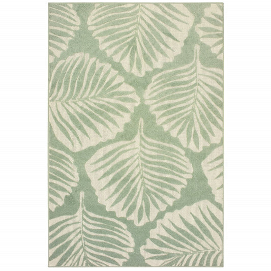 Green and Ivory Floral Indoor Outdoor Area Rug