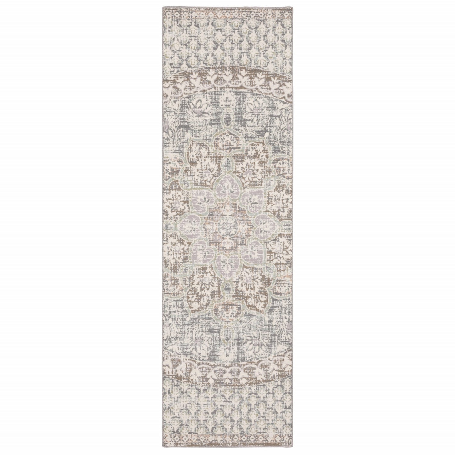 9' X 12' Ivory Grey Distresed Oversize Medallion Indoor Area Rug