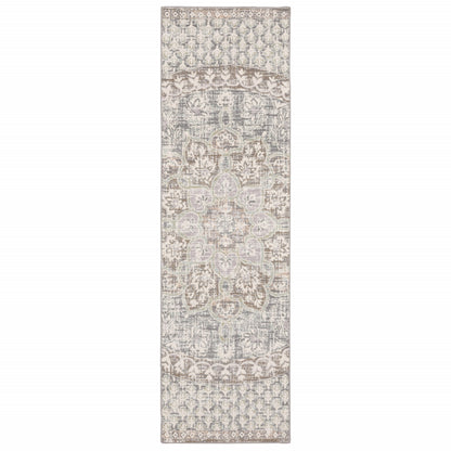 9' X 12' Ivory Grey Distresed Oversize Medallion Indoor Area Rug