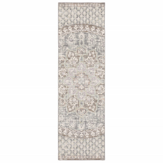 9' X 12' Ivory Grey Distresed Oversize Medallion Indoor Area Rug