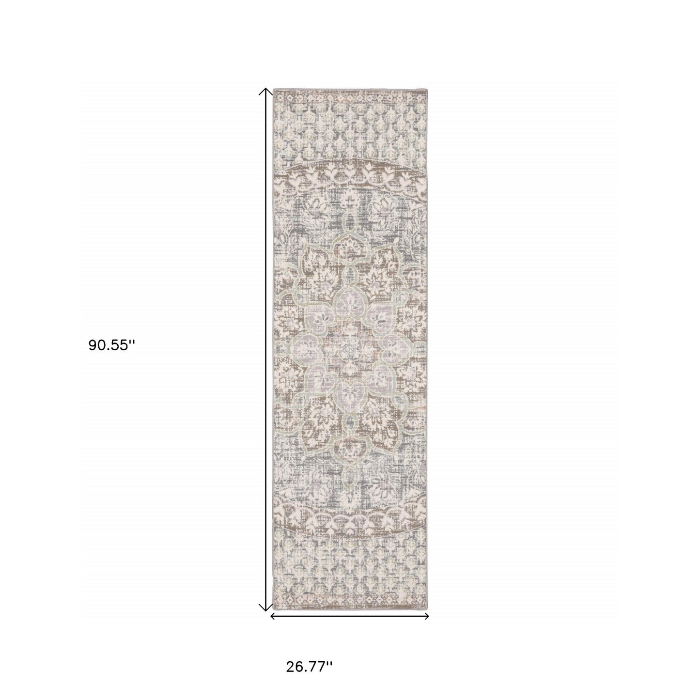 9' X 12' Ivory Grey Distresed Oversize Medallion Indoor Area Rug