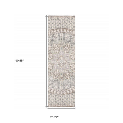 9' X 12' Ivory Grey Distresed Oversize Medallion Indoor Area Rug