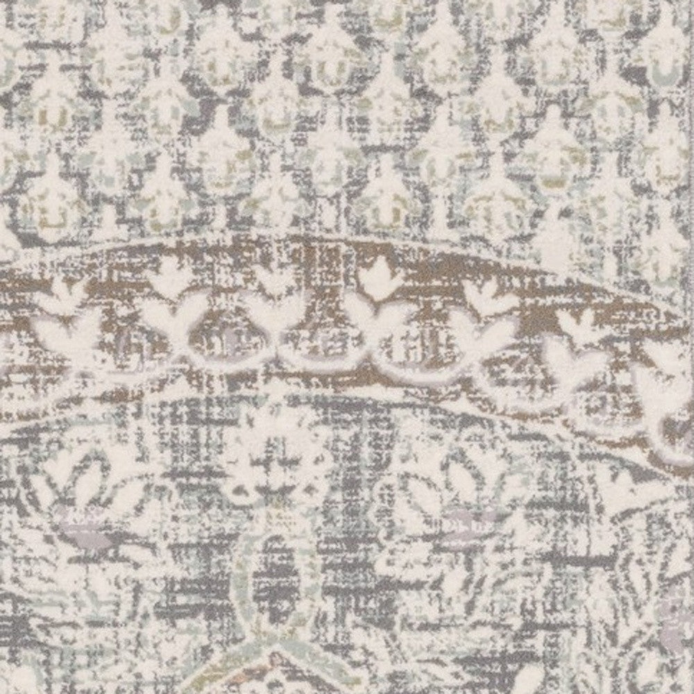 9' X 12' Ivory Grey Distresed Oversize Medallion Indoor Area Rug