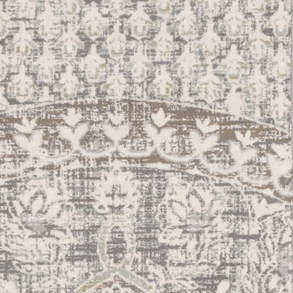 9' X 12' Ivory Grey Distresed Oversize Medallion Indoor Area Rug