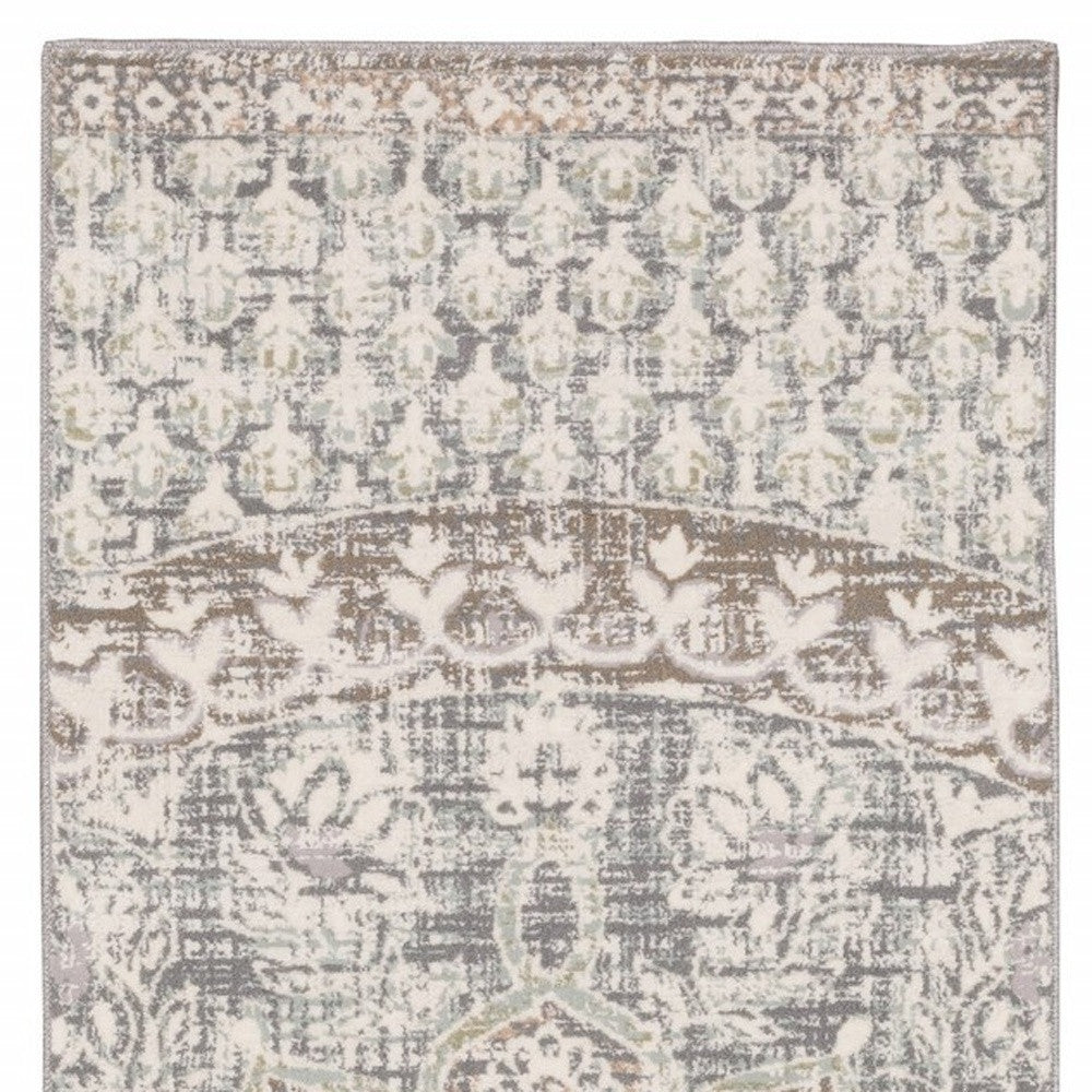9' X 12' Ivory Grey Distresed Oversize Medallion Indoor Area Rug