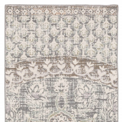 9' X 12' Ivory Grey Distresed Oversize Medallion Indoor Area Rug