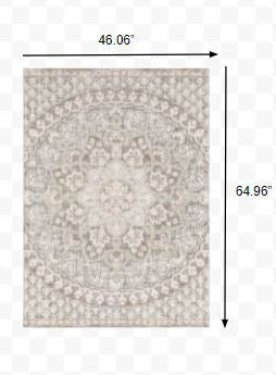 9' X 12' Ivory Grey Distresed Oversize Medallion Indoor Area Rug