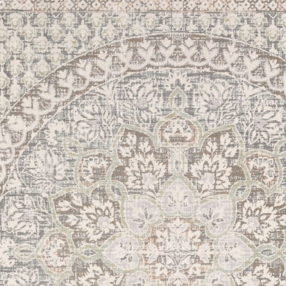 9' X 12' Ivory Grey Distresed Oversize Medallion Indoor Area Rug