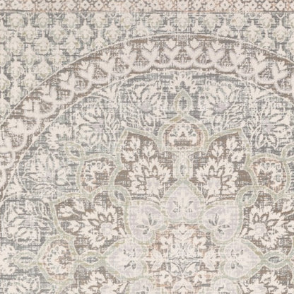 9' X 12' Ivory Grey Distresed Oversize Medallion Indoor Area Rug