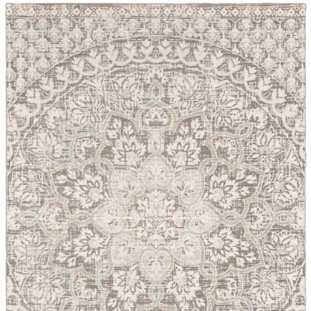 9' X 12' Ivory Grey Distresed Oversize Medallion Indoor Area Rug