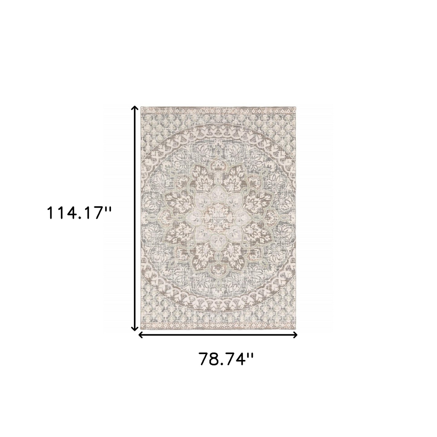 9' X 12' Ivory Grey Distresed Oversize Medallion Indoor Area Rug