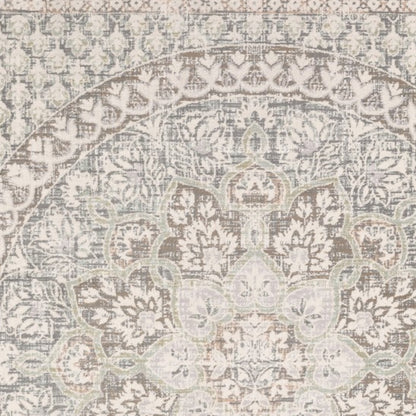 9' X 12' Ivory Grey Distresed Oversize Medallion Indoor Area Rug