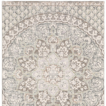 9' X 12' Ivory Grey Distresed Oversize Medallion Indoor Area Rug