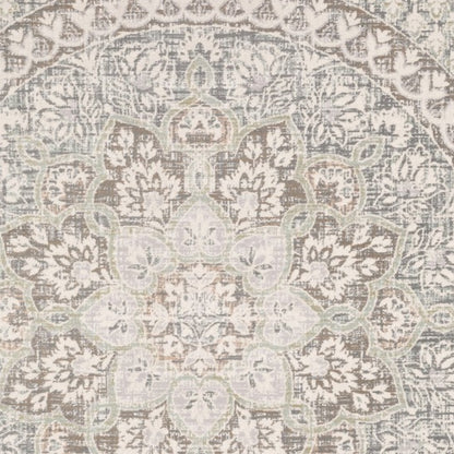 9' X 12' Ivory Grey Distresed Oversize Medallion Indoor Area Rug