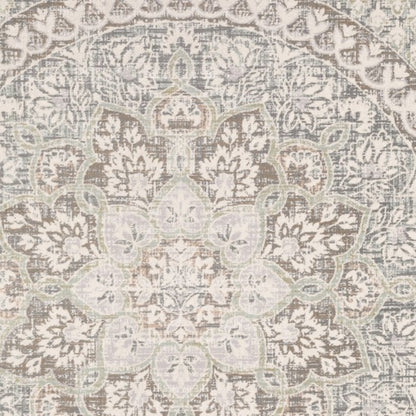 9' X 12' Ivory Grey Distresed Oversize Medallion Indoor Area Rug