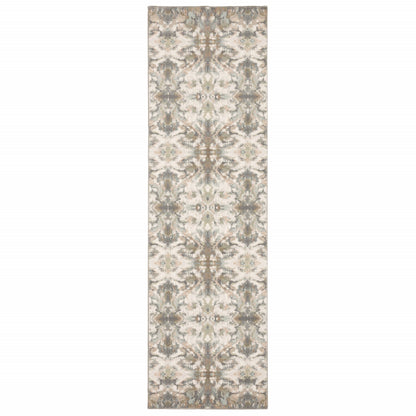 5' X 8' Ivory Gray Abstract Ikat Indoor Area Rug