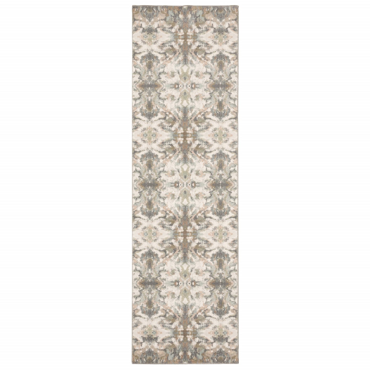 5' X 8' Ivory Gray Abstract Ikat Indoor Area Rug
