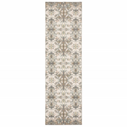 5' X 8' Ivory Gray Abstract Ikat Indoor Area Rug
