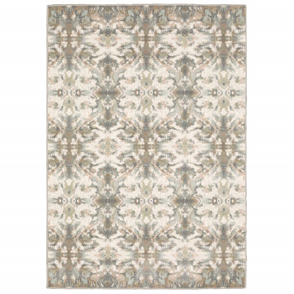 5' X 8' Ivory Gray Abstract Ikat Indoor Area Rug