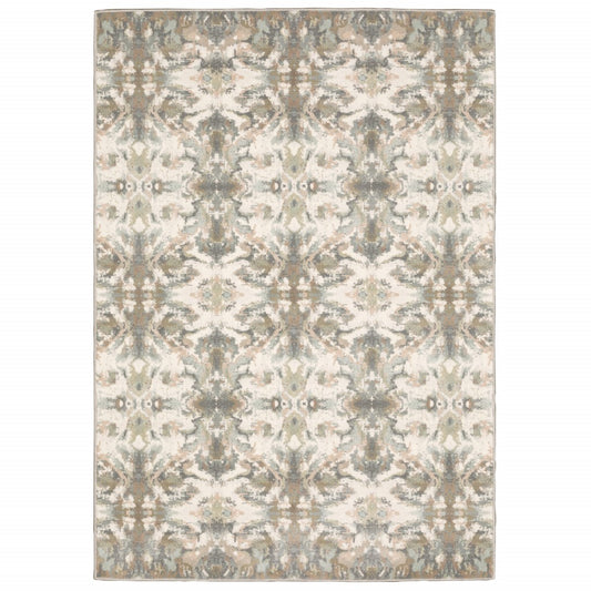 5' X 8' Ivory Gray Abstract Ikat Indoor Area Rug