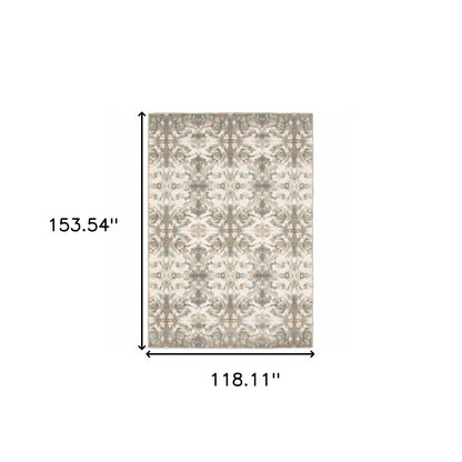 5' X 8' Ivory Gray Abstract Ikat Indoor Area Rug