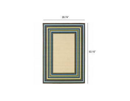 Ivory and Blue Striped Indoor Outdoor Area Rug