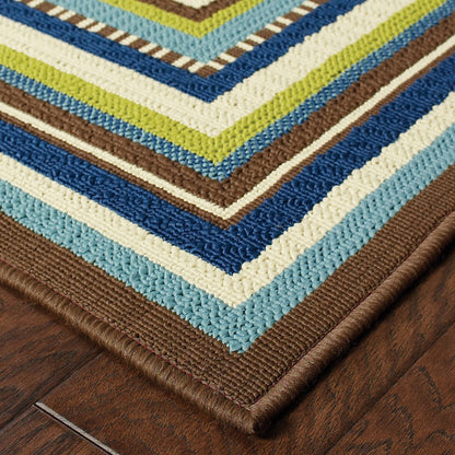 Ivory and Blue Striped Indoor Outdoor Area Rug