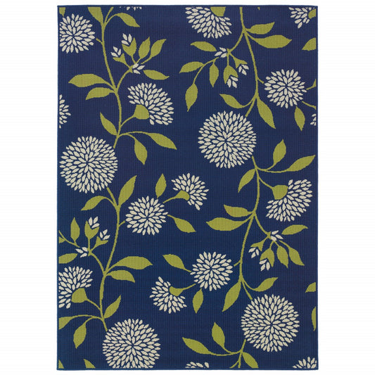 4' x 5' Blue and Green Floral Indoor Outdoor Area Rug