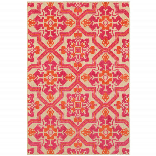 8' Runner Pink and Orange Moroccan Indoor Outdoor Area Rug