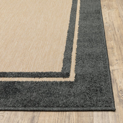 4' x 5' Beige and Black Indoor Outdoor Area Rug