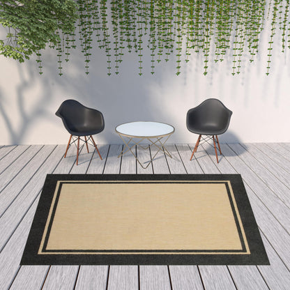 4' x 5' Beige and Black Indoor Outdoor Area Rug