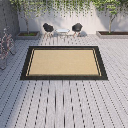 4' x 5' Beige and Black Indoor Outdoor Area Rug