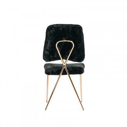 Set Of 2 Gold Black Fabric Solid Back Dining Chairs
