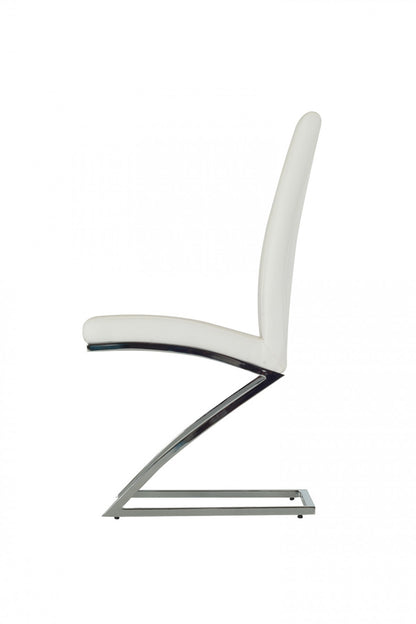 Set Of 2 Modern White Faux Leather And Chrome Dining Chairs
